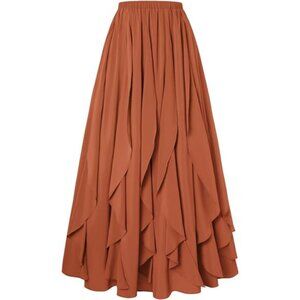 Women's Renaissance Skirt High Waist Ruffle Flowy Orange
